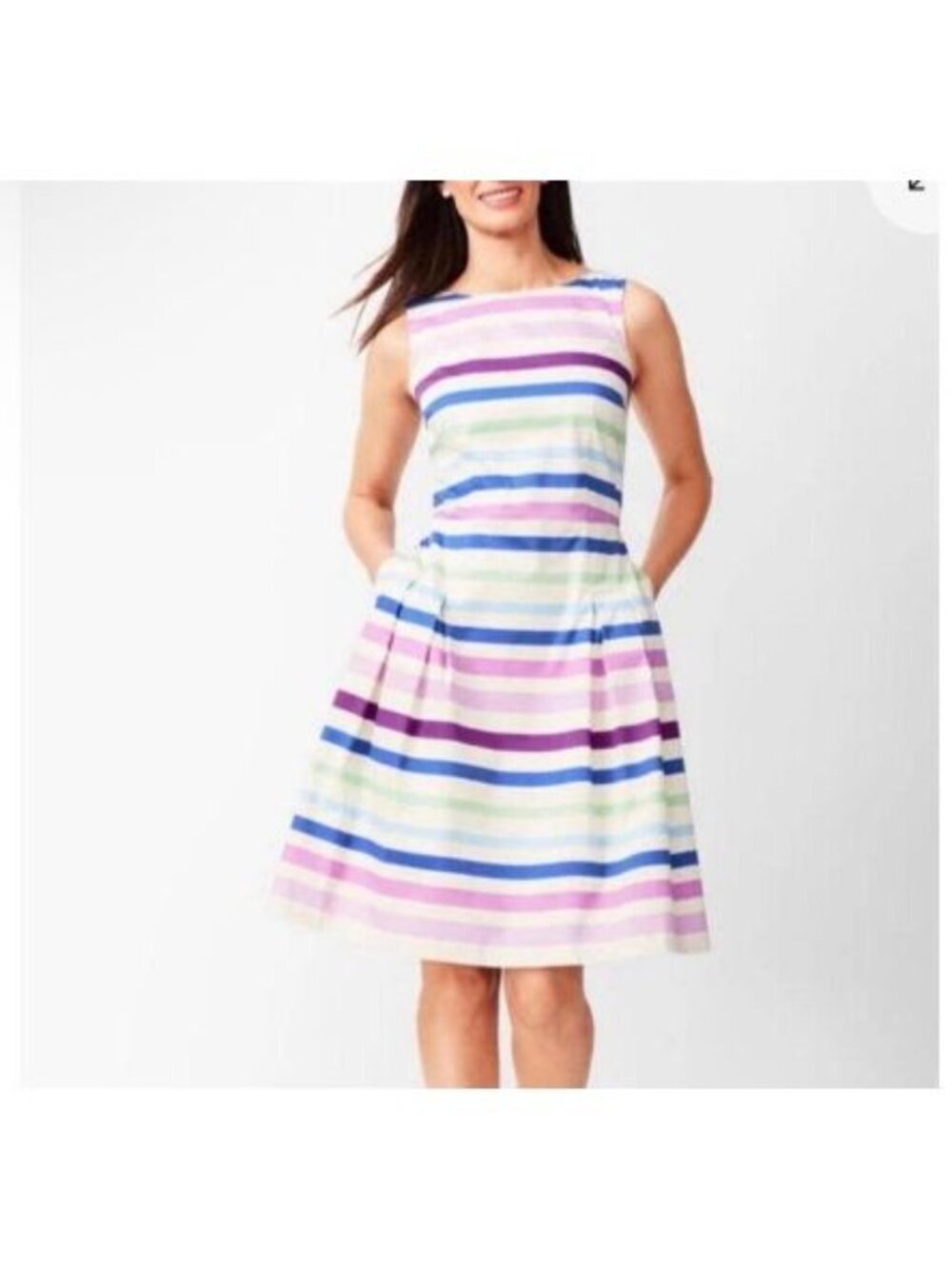 NWT RSVP by Talbots Sateen Stripe Fit & Flare Dress Sz 14 Lined Pockets Pastel
